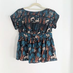 Anna Sui for Anthropologie Woodland Print Peplum Top – Size 2 🌿🦌